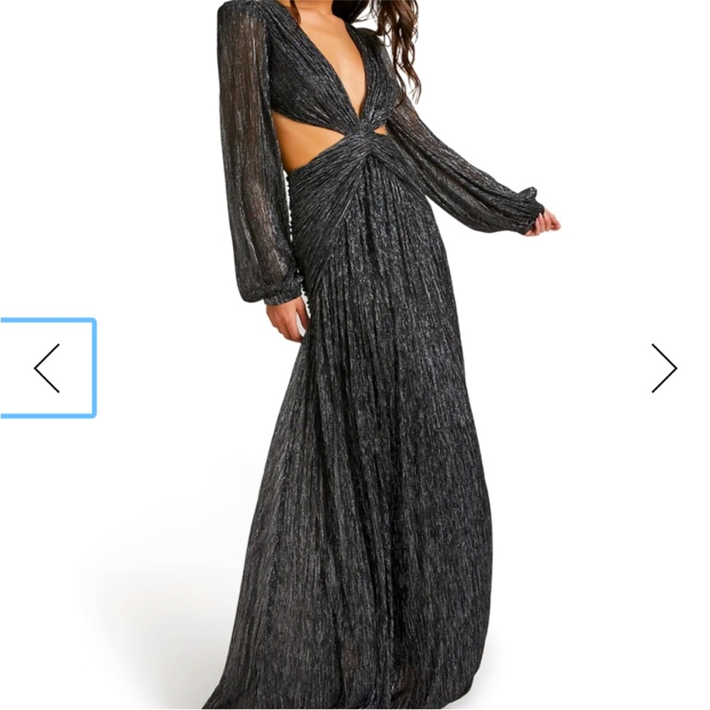 Patbo lurex cut out long sleeve backless gown